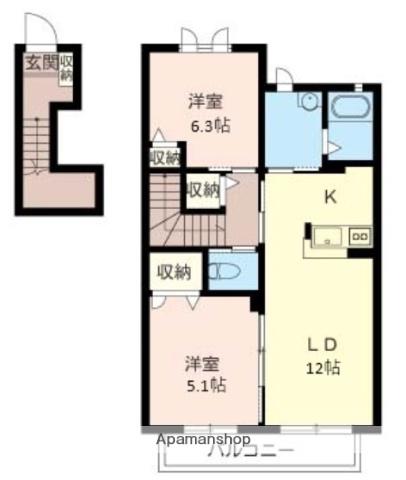 ORO鎌ケ谷(2LDK/2階)の間取り写真