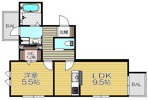 ショコラ甲子園(1LDK/2階)の間取り写真