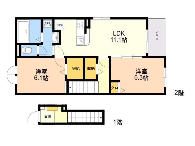 ウィスタリア Ⅰ(2LDK/2階)の間取り写真