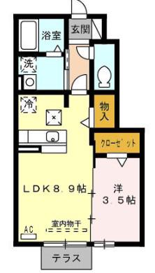シャトレ中村(1LDK/1階)の間取り写真