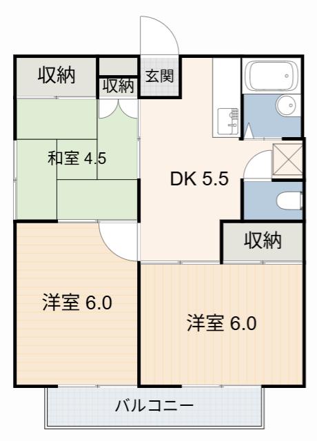 翼ハイツ 3号館(3DK/1階)の間取り写真
