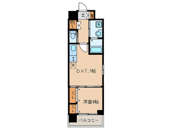 ベラジオ雅び烏丸十条(1DK/4階)の間取り写真