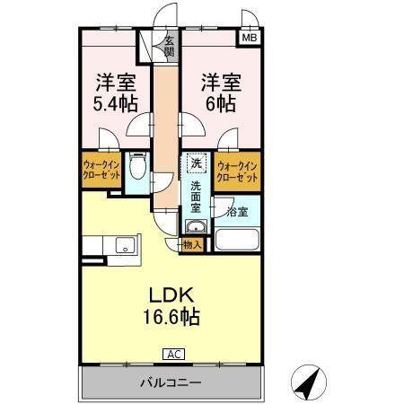 クレア立川(2LDK/2階)の間取り写真
