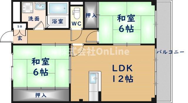 ローズヴィラ(2LDK/3階)の間取り写真