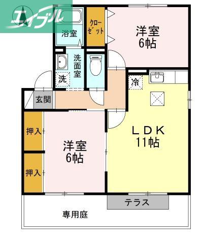 セジュール大安寺(2LDK/1階)の間取り写真