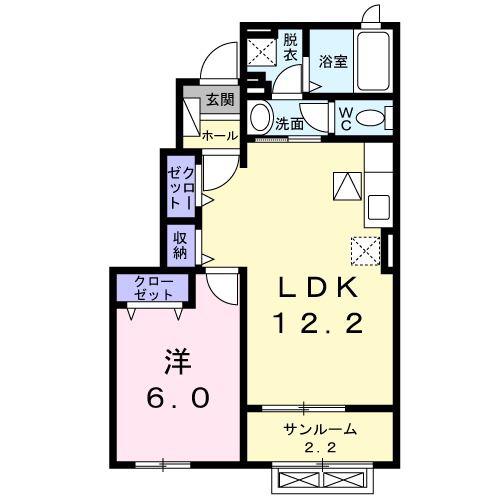 ルーチェ ソラーレC(1LDK/1階)の間取り写真