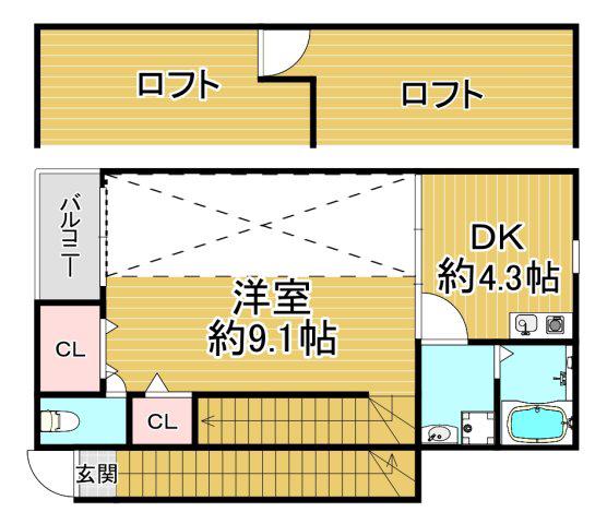 コート海老江(1DK/2階)の間取り写真