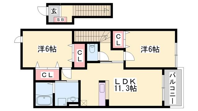 ベル アンジュII(2LDK/2階)の間取り写真
