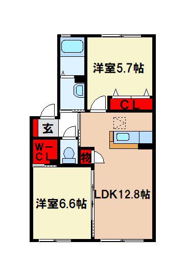 フルール若江(2LDK/1階)の間取り写真