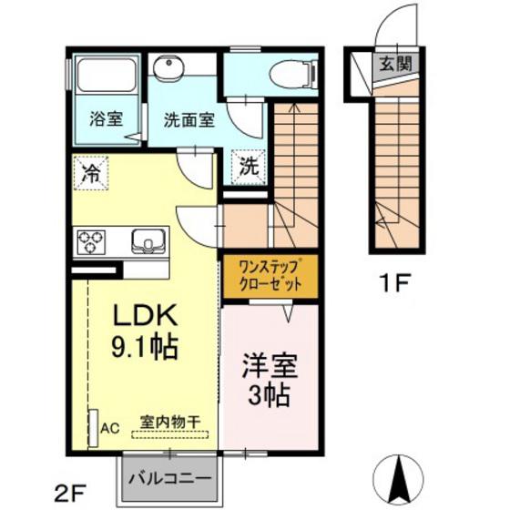ソル並木(1LDK/2階)の間取り写真