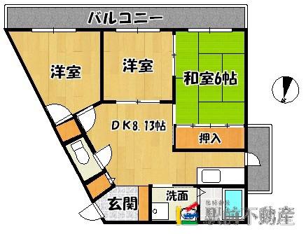 ハイツタダクマI(3DK/2階)の間取り写真