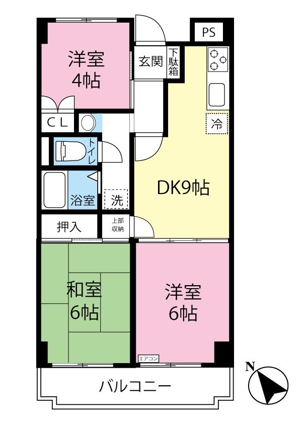 ベルテ都筑(3DK/4階)の間取り写真