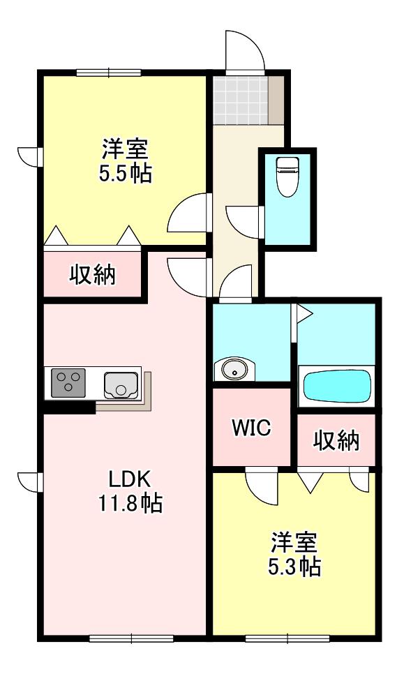ディアワン桜山(2LDK/1階)の間取り写真