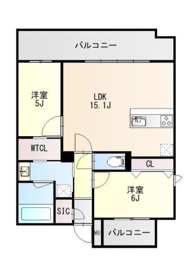 ミスモ薬院ネクスト(2LDK/5階)の間取り写真