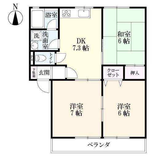 ピースフルハイツII(3DK/1階)の間取り写真