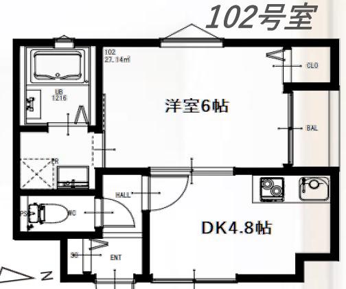 BELL SECOND(1DK/1階)の間取り写真