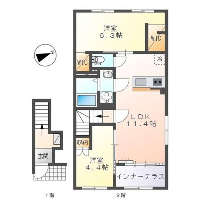 シャインテラス・アベニール(2LDK/2階)の間取り写真