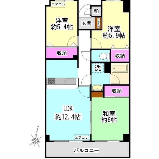パルテ西山(3LDK/2階)の間取り写真