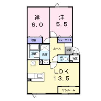 エルレーヴ大川(2LDK/2階)の間取り写真