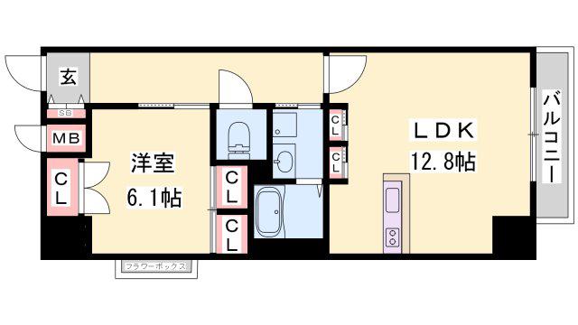 キャッスルコート博労町(1LDK/4階)の間取り写真
