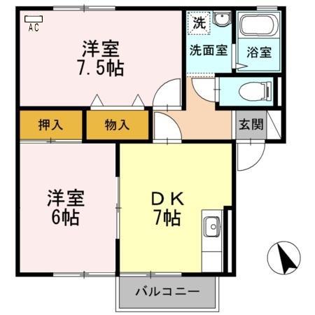 ロイヤルガーデン須田の木A(2DK/2階)の間取り写真