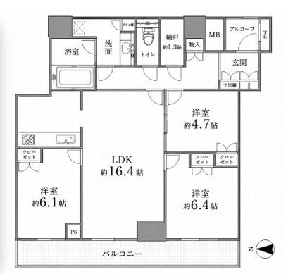 ザ・パークハウス神戸ハーバーランドタワー(3LDK/24階)の間取り写真