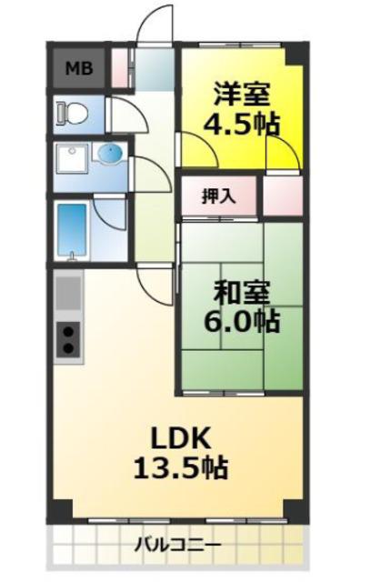 シャルマンコーポ一番館(2LDK/2階)の間取り写真