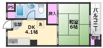 鶴山台団地1棟(1DK/11階)の間取り写真