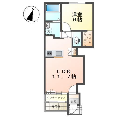 田代新町工事1LDK2LDK(1LDK/1階)の間取り写真