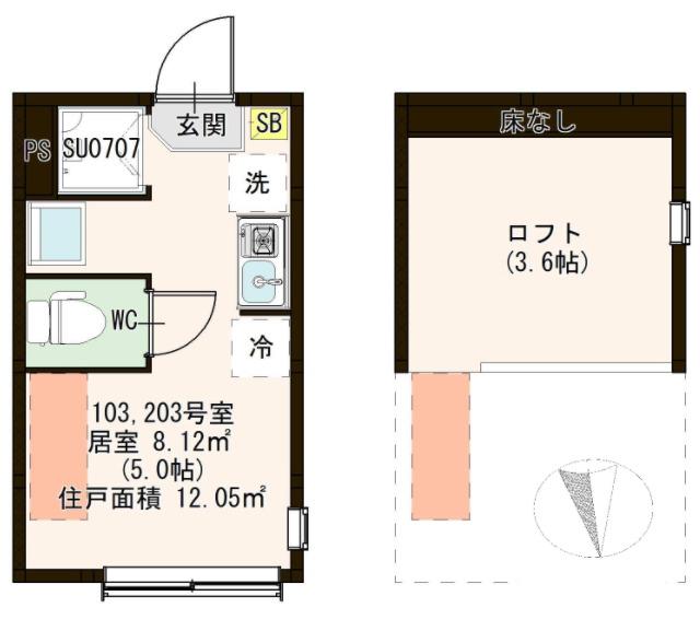ハレテラス西綾瀬(ワンルーム/2階)の間取り写真