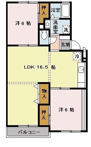 サンモール北花田A(2LDK/2階)の間取り写真