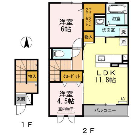 ハイツナシノキII(2LDK/2階)の間取り写真