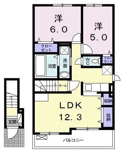 GRAPE・TOWN I(2LDK/2階)の間取り写真