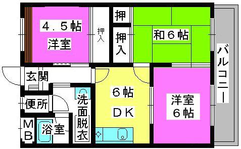 サンハイツ大穂(3DK/2階)の間取り写真