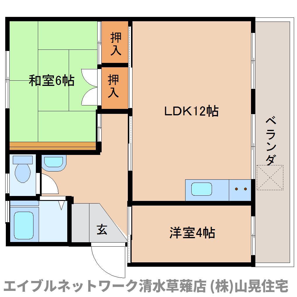 ハイライフ草薙(2LDK/4階)の間取り写真