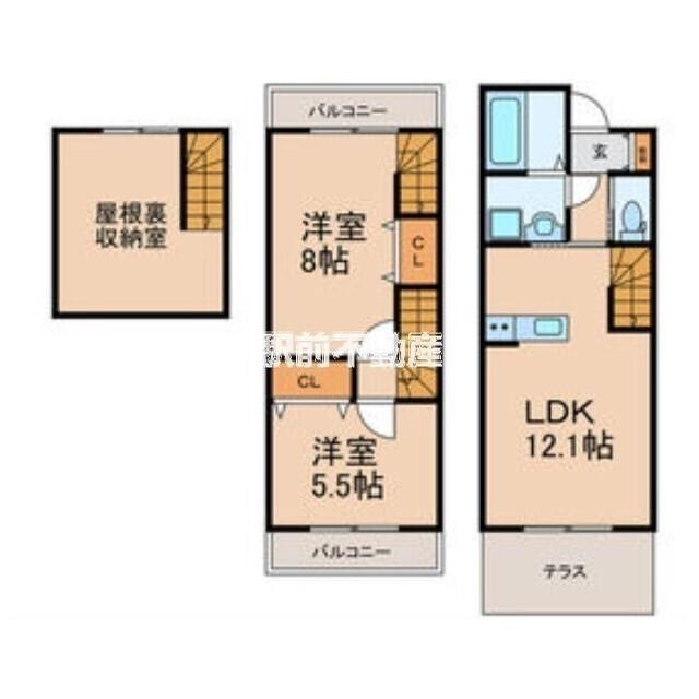 グレイス高三潴(2LDK/2階)の間取り写真