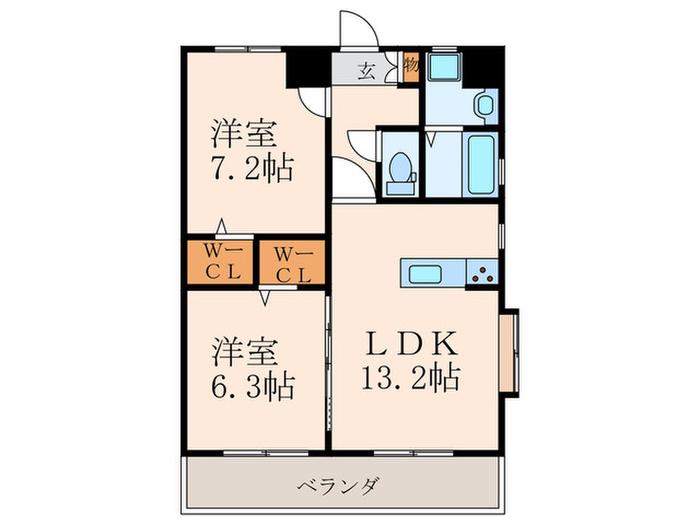 サンシャイン・プリンセス黒崎(2LDK/12階)の間取り写真