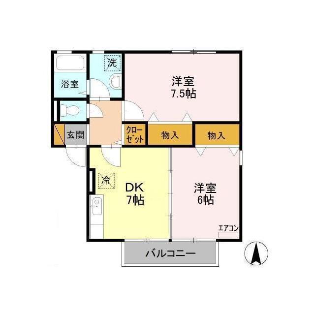 エルクレールA棟(2DK/2階)の間取り写真