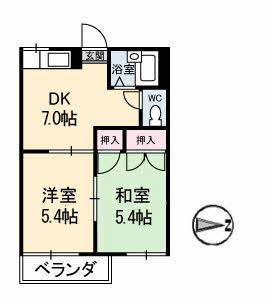 オーク津ノ井フレグランス A(2DK/2階)の間取り写真