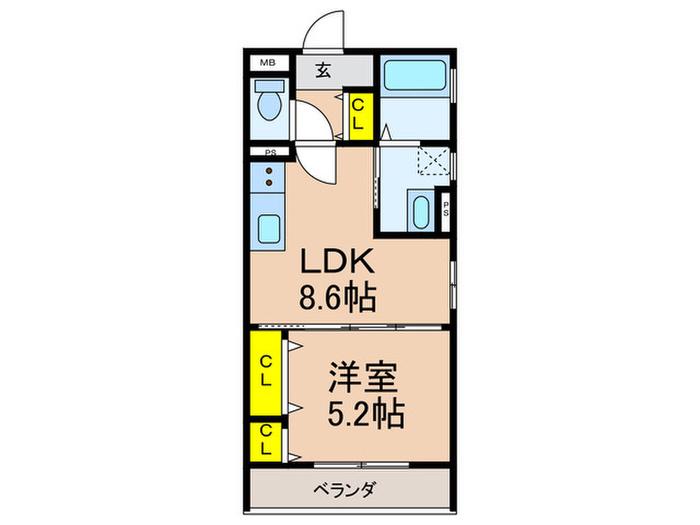 クリエオーレ上島町(1LDK/3階)の間取り写真