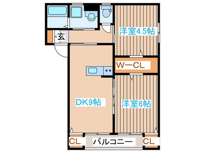 BAUイースト(2DK/2階)の間取り写真