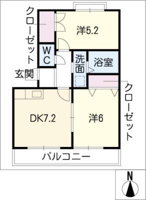 プルミエール荒子(2DK/1階)の間取り写真