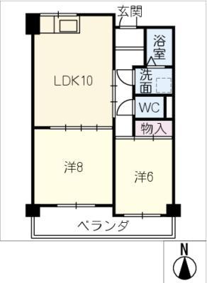 グランドヒルズII(2LDK/3階)の間取り写真