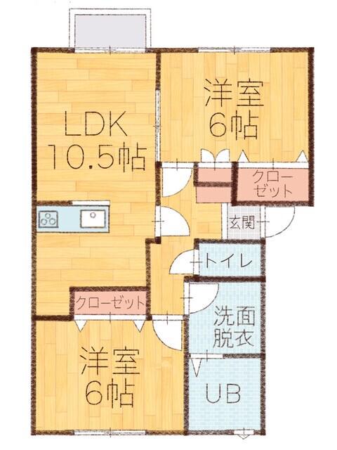 L COLLECTION横越中央A棟(2LDK/2階)の間取り写真