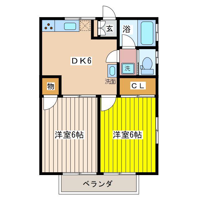コーポ滝川(2DK/2階)の間取り写真