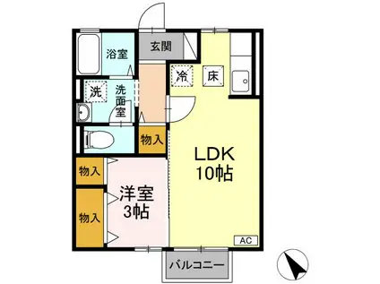 リビングタウン八橋B(1LDK/1階)の間取り写真