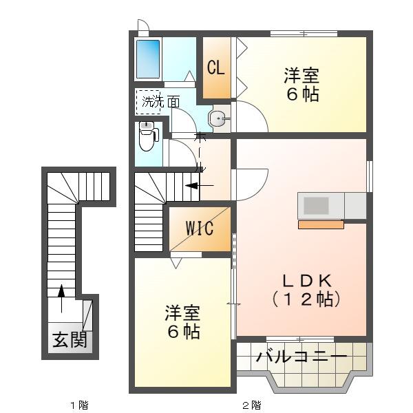 オークランド(2LDK/2階)の間取り写真