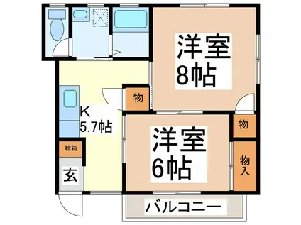 ケーズハウス(2K/1階)の間取り写真