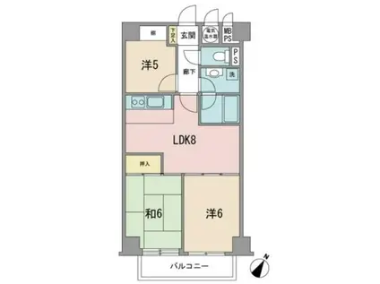 ライオンズマンション箱崎町(2SLDK/3階)の間取り写真