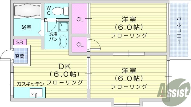 フレグランス南光台(2DK/2階)の間取り写真